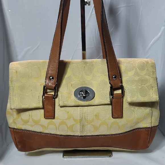 Coach VTG Hampton Signature satchel bag, yellow color - Picture 1 of 16